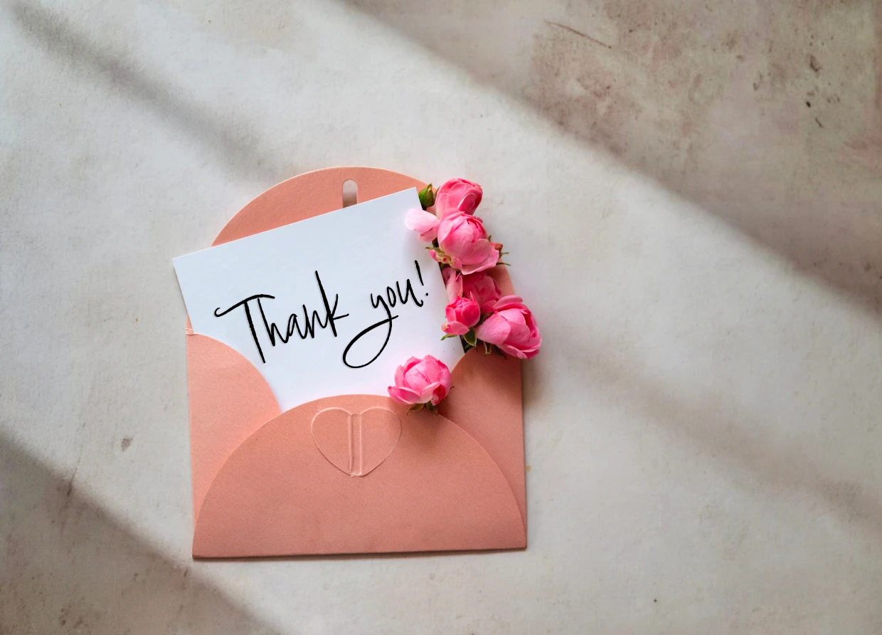 Thank you card with pink roses.